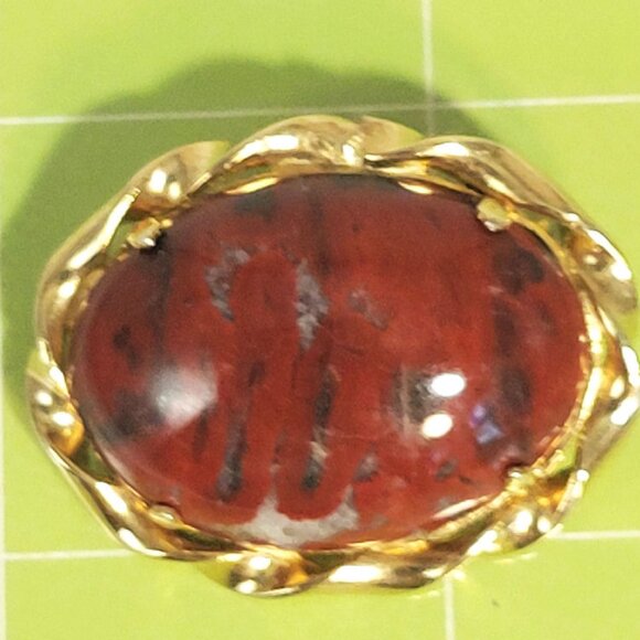 Vintage Gold Filled Brecciated Jasper Brooch Fancy Pin Elegant - Picture 4 of 4